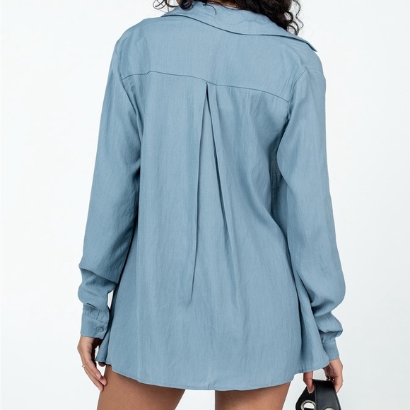 Princess Polly Chloe Slate Button Down - Top Only - 
 Blue Blouse Size 2 - Picture 2 of 9